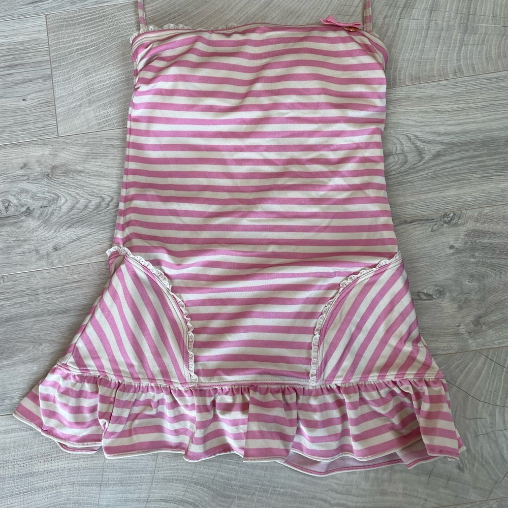 (Sold) Pink cream stripped one piece swimsuit